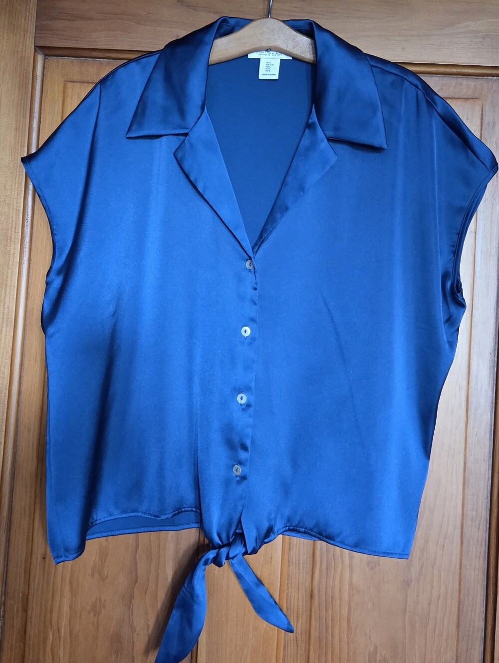 Rachel Zoe Satin Tie-Front Button Blouse - Blue